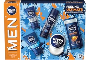 NIVEA MEN Feeling Ultimate Gift Set (5 Products), Men's Skincare Set with Shower Gel, Face Wash, Face Scrub, Moisturising Creme, and Anti-Perspirant Spray