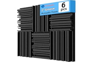 TroyStudio Acoustic Studio Absorption Foam Panel, 12 X 12 X 2 inches Pack of 6, Broadband Sound Absorber, Periodic Groove Structure Sound Absorbing Foam, Thick Dense 3D Decorative Wall Panels
