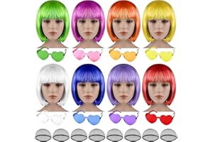 Bouiexye 24 Pezzi Breve Bob Parrucche Occhiali da Sole Colorati Diritti Parti di Capelli Flip per Donne