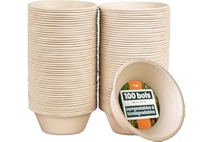 HAAGO 100 Bols en Canne à Sucre Compostable à la Maison - Comme les Bols en Papier, Jetables pour les Aliments Chauds et Froids - 350ml