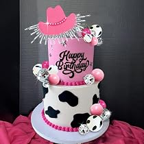 Western Happy 16th Birthday Cake Topper – Cowboy/Cowgirl Deko Für 16. Geburtstagsparty, Schwarz Glitzer