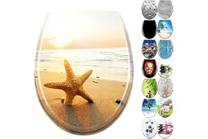 YZNAHRE WC-Sitz Toilettendeckel mit Soft-Close, Duroplast & Edelstahl, Antistatisch & Antibakteriell, Abnehmbar, Leicht zu Reinigen, 45x38 cm, Passend für Hänge-WC, Seestern