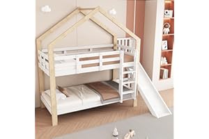 ‎FEZTOY FEZTOY Kinderbett Baumhaus 90 x 200 cm mit Rutsche & Leiter — Etagenbett für Kinder — 2X Lattenrost bis 100 kg — Hausbett aus Massivholz