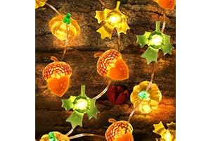 Coquimbo Autumn Decorations, 10ft 30 LED Pumpkin Maple Leaf Lights Battery Operated Fairy String Lights Autumn Harvest Table Indoor Outdoor Fall Decor Halloween Thanksgiving Party Decorations Gifts