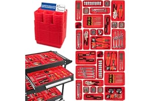 GIKLUX 45 Pezzi Cassetta Attrezzi Organizer Cassetti, per Viti Minuteria, Attrezzi Banco da Lavoro, Scatole Vassoio Portaoggetti Organizzatore Cassetti Plastica, per Carrello Porta Attrezzi, Garage - Rosso