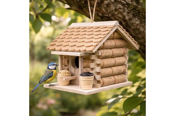 Garden Mile® Maison Oiseaux Exterieur en liège et en Bois à Suspendre pour Le Jardin décoration de Jardin nichoirs à Oiseaux Sauvages en liège.