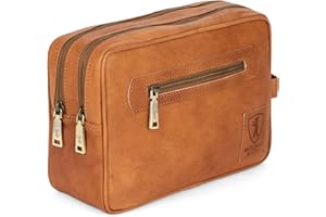 Berliner Bags Paul kosmetyczka w stylu vintage, ze skóry, dla kobiet i mężczyzn, do podróży, brązowa, 2 przegródki, vintage