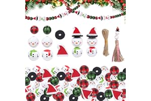 GZWY Lot de 120 perles de Noël en bois avec visage, perles rondes, bonhomme de neige, perles en bois pour travaux manuels, fournitures de bricolage, décoration de Noël (B)