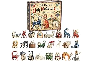 24 dagar med fula medeltida katter adventskalender 2026 | 2D akryl kattprydnadsfigurer, julnedräkning, vintage medeltida design, hem- och skrivbordsdekor, högtidsfestdekor