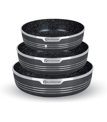Muller MK-3031 Set Pentole In Alluminio Pressofuso 9 Pezzi – Rivestimento Antiaderente GREBLON C3+, Adatto A Induzione, Tecnologia Tedesca