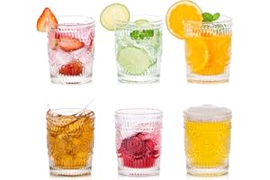 Glasseam Vasos De Agua para Beber Vasos Vintage De 300 Ml Juego De 6 Vasos Altos De Highball para Jugo, Café, Té para Fiestas, Bares