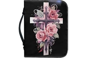 Vodetik Leather Cross Bible Covers for Women Men Pink Flower Bible Cover for Girls Small Bible Case with Zippered Handle Bible Bag Journal Case Prayer Organizer Tote