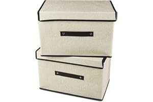 Uootach 2 Stück Aufbewahrungsbox, Faltbare Aufbewahrungsboxen mit Deckel, 36cm*23cm*24cm Stoffbox, Organizer für Spielzeug Aufbewahrungskörb, zum Aufbewahren von Kleidung, Büchern, Spielzeug(Weiß)