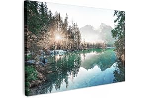 MuchoWow© Bilder Groß 120x80 cm XXL Wohnzimmer Deko Modern Wandbild Kunstdruck auf Leinwand Bild Schlafzimmer über Bett Room Decor Geschenke Natur - Bäume - Berge - See