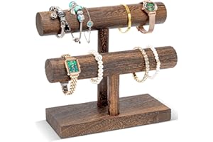 ProCase 2-poziomowy uchwyt na bransoletkę w kształcie litery T, drewniany, zdejmowany uchwyt na biżuterię, w stylu vintage, stojak na zegarki, do przechowywania bransoletek, spinek do włosów,