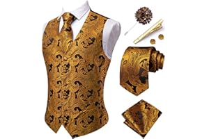 Hi-Tie Mens Paisley Waistcoat Formal Silk Wedding Suit Vest Jacquard Necktie Pocket Square Set for Business Party