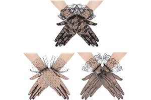 Yolev 3 Paia Guanti Neri Donna Eleganti in Pizzo Corto Guanti a Rete Floreali al Polso Guanti Estivi per Ballo Dell'opera Cosplay Anni '50 Tea Party