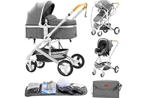 ALYIKOU trio passeggino neonati in offerta 3 in 1，pieghevole passeggino trio，Con la borsa mamma trio passeggino neonati，Pneumatici in gomma，25kg