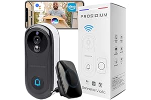 Prosidium Sonnette sans Fil avec Caméra FHD1080P | Visiophone WiFi Intérieur avec Carillon | Batteries Rechargeables | Objet Connecté Compatible Alexa et Google Home | Interphone Audio