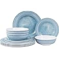 AELS Melamine Dinnerware Set of 12 Pcs, Dinner Dishes Set for Indoor and Outdoor Use, Melamine Plates and Bowls Set for 4, Dishwasher Safe, Lightweight Unbreakable, BPA Free, Blue