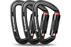 flintronic Mousqueton Verrouillage, Mousqueton Aluminium, Mousqueton en Forme de D, Mousqueton à Verrouillage 25kN, 3PC Mousquetons pour Alpinisme Randonné Le Sauvetage Camping