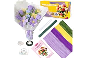 MQOALA Juego de Flores de Limpiapipas, 350 Piezas de Limpiapipas para Manualidades en 4 Colores, con Cuentas Decorativas, Cinta para Flores, Alambre Floral e Instrucciones, (Violeta)