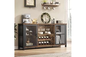 Launica Sideboard Kücheschrank Mit Stauraum Industriell Weinschrankf für Spirituosen Schrank Mit Wein Regal Holz Metall Barschrank für Zuhause Küche Essen Rustikal Braun 140 cm