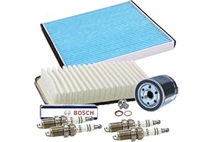 BESTPRICE Inspektionspaket Filterset 1x Luftfilter, 1x Innenraumfilter, 4x Zündkerze FR8KC+, 1x Ölablassschraube mit Dichtung Kompatibel mit TOYOTA AVENSIS (_T25_), COROLLA (_E12_)(ZER_, ZZE12_, R1_)