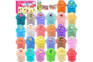 KelvSbem 26 Pack Mini Butter Slime Kit, Fruit Scented Slime with Peachybbies Watermelon Lemon Cherry Pumking Charms, Premium Gift for Birthday Party Bag Fillers，Christmas Easter Supplies