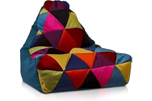 Ecopuf Keiko - Pouf a Sacco PATCHWORK in Microfibra Sfoderabile Taglia M - Puff Poltrona Sacco con maniglia - Pouf Poltrona Antistrappo Antimacchia - Poltrona a Sacco con Imbottitura in Polistirolo