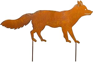 Blümelhuber - Statuetta decorativa in metallo con motivo a forma di volpe, decorazione da giardino, decorazione per esterni