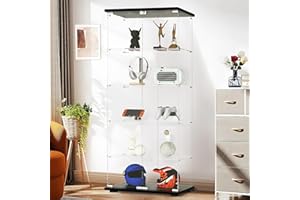 Aplancee Glasvitrine Standvitrine in Schwarz, 188.8 * 36.3 * 80.7cm Vitrinenschrank mit 5 Glasböden & 2 Türen aus gehärtetem Glas, Modern Glas Schrank für Wohnzimmer Büro Sammlerstücke Bücher Wein