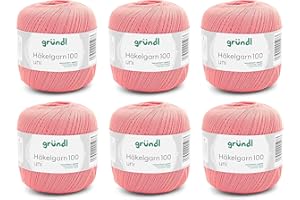 Gründl Laine Häkelgarn 100 (Fil à Crocheter en 100% Coton mercerisé, 100 g / 566 m, Taille d'aiguille : 1,5-2, 6 x 100 g), Saumon
