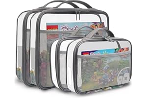 holay 4 Packs PVC Zippered Blocks Set, Toy, Clay, Board game Storage Organizer Case (Name Tag, Manual Pocket) (Grey, Small,Large)