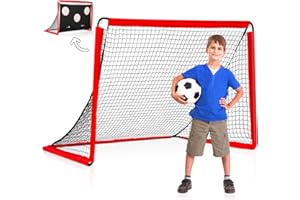 GROWAYSTORY Fussballtor Trainer, 2 in 1 Fussballtor mit Torwand, 180x120x120cm Fußballtor Kinder mit Tragetasche, Fussball Tor für Familien, Garten