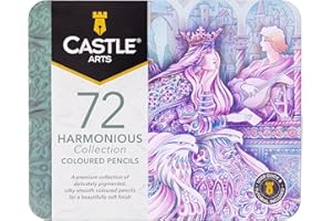 Castle Art Supplies 72 Harmonious Coloured Pencils Set | Wax-Based, Soft Core Coloured Pencils for Expert Blending | Unique Muted and Moody Palette for Adult Artists | Organised in Presentation Tin