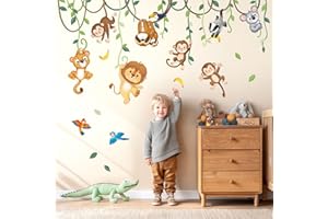 DECOWALL Jungle Animals Wall Stickers – Cute Lion, Monkey & Koala Climbing Vines Removable Wall Decals for Baby Nursery, Kids Bedroom & Playroom Decor (SG2-2419)