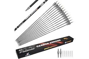 Sunya Flechas de Caza Arco Compuesto y Arco recurvado. Eje de Carbono de 30 Pulgadas, Espina 400/500 con Puntas Removibles. Paquete de 12 Unidades