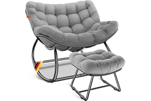 ‎KESSER KESSER® Schaukelstuhl mit Fußstütze für drinnen & draußen ergonomischer Schaukelsessel | max. Belastung 120kg Relaxsessel rutschfeste Füße, Witterungsbeständig | Ideal für Balkon, Garten & Wohnzimmer