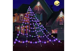 ANIEPAA Ragnatele Halloween, Luci della Triangolare Luci Halloween Esterno, Lucine LED Decorative a Batteria con 170 perle di luce Impermeabili, Decorazioni Halloween Esterno Accessori per Esterno Giardino