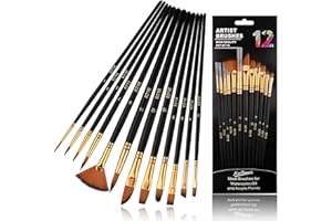 DHSWNNG Pinsel Set, 12 Stück Aquarellpinsel Künstlerpinsel Schwarz Acryl Feine Pinsel Borstenpinsel Pinselset Ausschreibung Haarpinsel Set für Anfänger Künstler Erwachsene Kinder