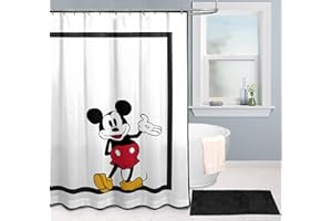 JAY FRANCO Rideau de Douche Disney Mickey Mouse 178 x 182 cm - Décoration de Salle de Bain Blanche en Tissu