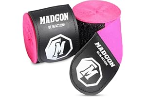 MADGON Bandes Boxe Auto-Agrippantes avec Passe-Pouce de Qualité Supérieure - 3 m / 3,8 m / 4,5 m - Bandages Boxe pour MMA, Boxe, Kick-Boxing, Entraînements - Absorption Optimale de la Sueur