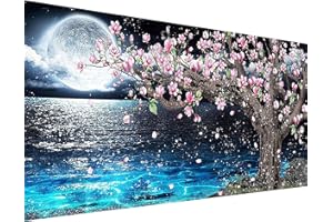 Hongyrjy Diamond Painting pour adultes et enfants débutants - Lune Diamond Art Kits, 5D Diamond Painting Lac comme cadeau pour décoration murale à la maison (40 x 70 cm)