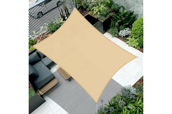 Cool Area Toldo Vela de Sombra Impermeable Rectangular 2x3m Protección UV PES Toldos para Patio Exterior Jardín Terraza-Arena
