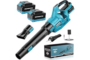 LEEIKOO Souffleur Batterie 21V, Souffleur de Feuilles avec 2 Batteries 4,0Ah, 3 Vitesses, 2 Tubes de Soufflage, Sangle Souffleur à Batterie pour Nettoyage de Jardin