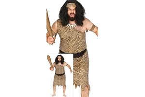 FIESTAS GUIRCA Disfraz Hombre Cavernícola Salvaje - Disfraz Edad de Piedra Estampado Leopardo Hombre