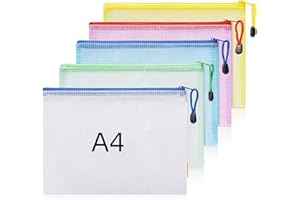 FULFUN Plastic Wallets A4 Zip Wallets Ziplock Bags Plastic Mesh Document File Folder A4 Zipper Bag Zip Locked Bags - 5PCS