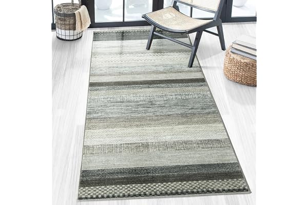 Floordirekt Gångmatta, 80 x 150 cm, Naxos – grå-antracit | Måttanpassad fin slinga matta, löpare för kök, hall och vardagsrum