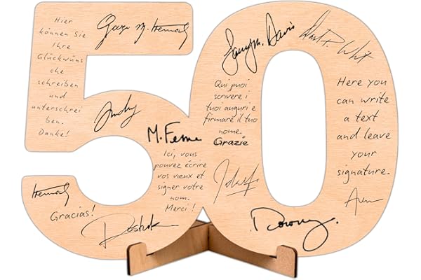 CUBIBOO ART Número Madera 50 Cumpleaños Mujer, Hombre - 50 Aniversario Bodas Oro - Bodas de Oro 50 Aniversario - Regalos 50 Cumpleaños Mujer